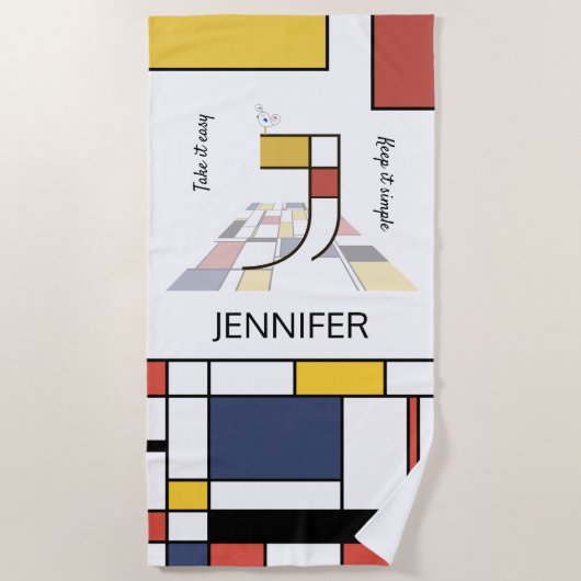 Geweldig neoplasticisme Art Monogram. Brief J Strandlaken (Voorkant)
