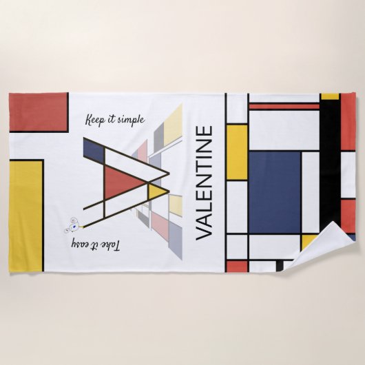 Geweldig neoplasticisme Art Monogram. Brief V Strandlaken