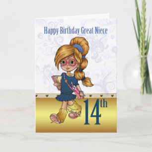 Geweldig nichtje 14e verjaardag met trendy meisje kaart