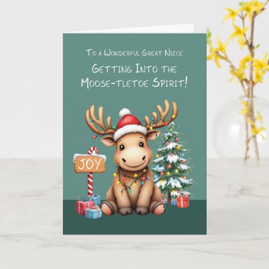 Geweldig nichtje Schattig Funny Moose Christmas Kaart (Gele Bloem)