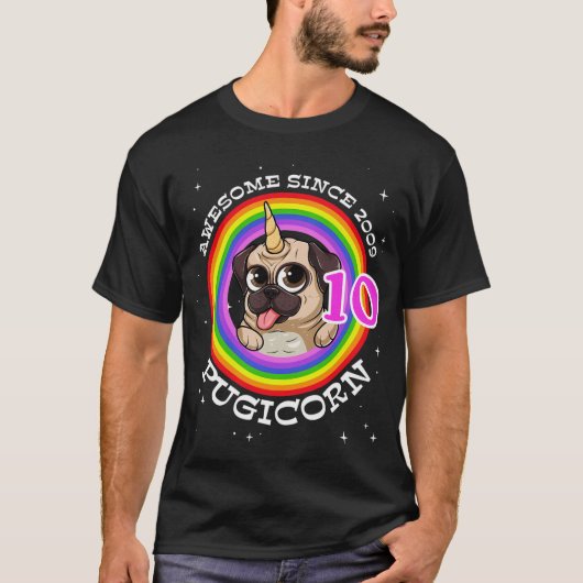 Geweldig sinds 2009 Pugicorn T-shirt (Voorkant)