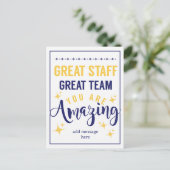 Geweldig Team Geweldig Personeel Dank U Bord | Med Briefkaart (Staand voorkant)