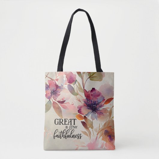 Geweldig: Thy Faithfulness Christelijke Hymn Flora Tote Bag (Voorkant)