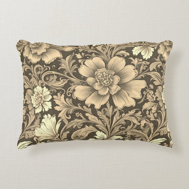 Geweldig vintage sepia bloempatroon  accent kussen (Voorkant)