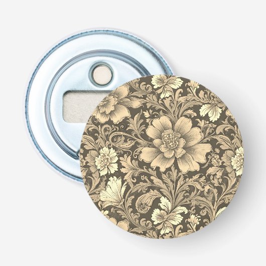 Geweldig vintage sepia bloempatroon  button flesopener (Voorkant)