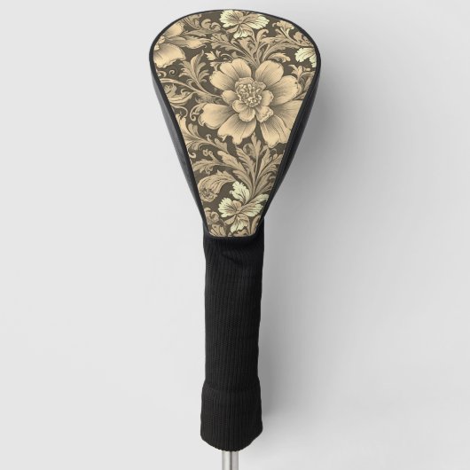Geweldig vintage sepia bloempatroon golfheadcover (Voorkant)