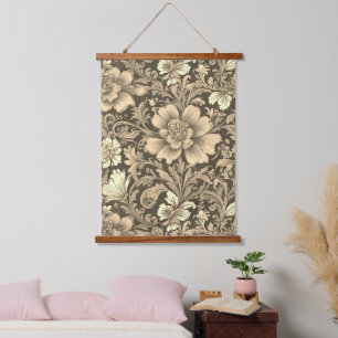 Geweldig vintage sepia bloempatroon hangend wandkleed