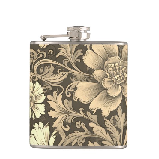 Geweldig vintage sepia bloempatroon heupfles (Voorkant)