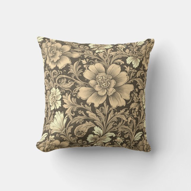 Geweldig vintage sepia bloempatroon  kussen (Voorkant)