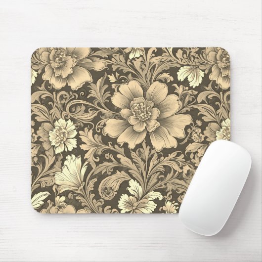 Geweldig vintage sepia bloempatroon  muismat (Met muis)