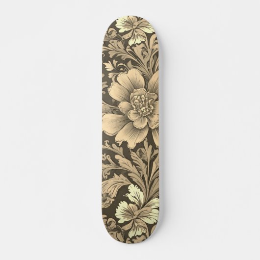 Geweldig vintage sepia bloempatroon persoonlijk skateboard (Voorkant)
