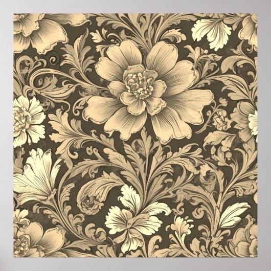 Geweldig vintage sepia bloempatroon  poster (Voorkant)