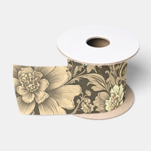 Geweldig vintage sepia bloempatroon satijnen lint