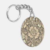 Geweldig vintage sepia bloempatroon sleutelhanger (Voorkant Links)
