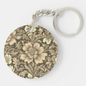 Geweldig vintage sepia bloempatroon sleutelhanger (Achterkant)