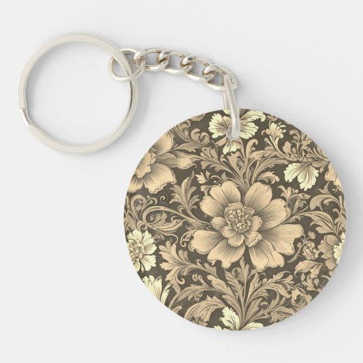 Geweldig vintage sepia bloempatroon sleutelhanger (Voorkant)