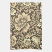 Geweldig vintage sepia bloempatroon  theedoek (Verticaal)