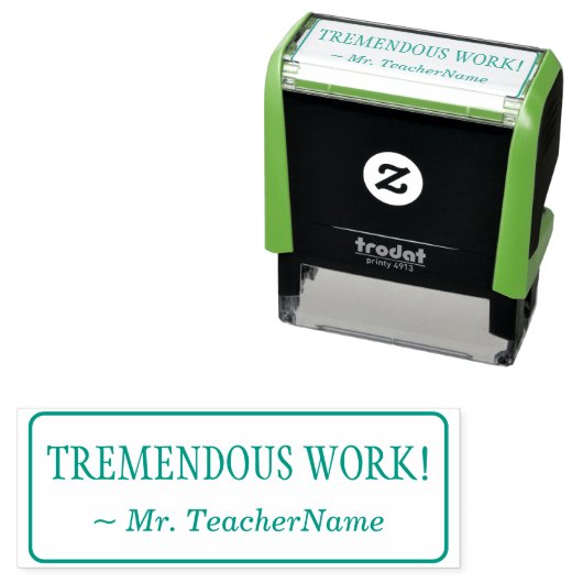 "GEWELDIG WERK!" + Educator naam Rubber stempel (In situ)