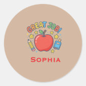 Geweldig werk, leraar en leerling ronde sticker (Voorkant)