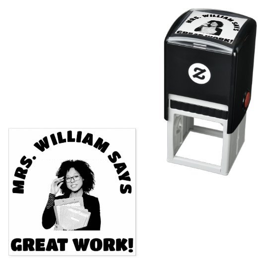 Geweldig werk leraar foto & naam goedgekeurd rubbe  zelfinktende stempel (In situ)
