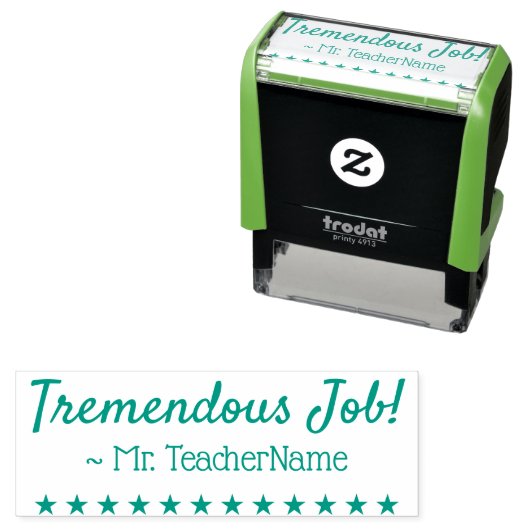 "Geweldig werk!" + Naam leraar Rubber Stamp Zelfinktende Stempel (In situ)