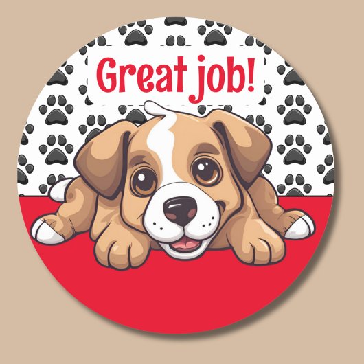 Geweldig werk! puppy ronde sticker