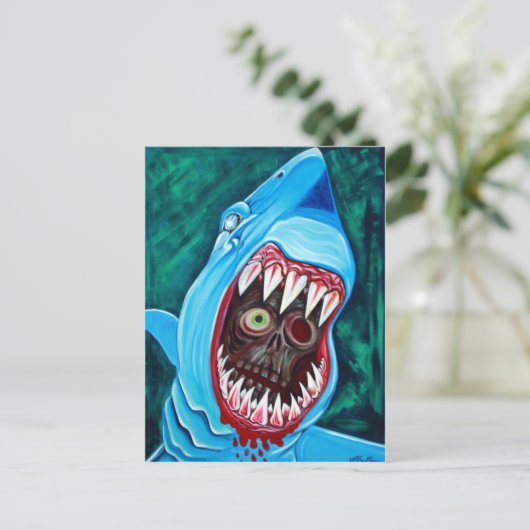 Geweldig wit gobstopper - Shark VS Zombie Briefkaart (Staand voorkant)