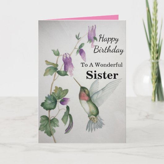 Geweldig zuster Birthday Hummingbird Garden Kaart (Voorkant)
