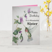 Geweldig zuster Birthday Hummingbird Garden Kaart (Gele Bloem)
