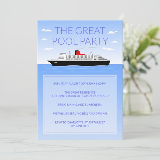 Geweldig zwembad feest kaart (Staand voorkant)