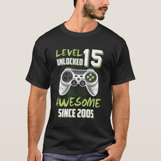 Geweldige 2005 Niveau 15 ontgrendeld videogame 15e T-shirt (Voorkant)