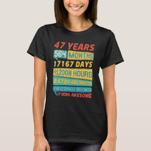 Geweldige 47 jaar oude Vintage 47e verjaardag T-shirt