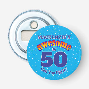 GEWELDIGE 50 lichtblauwe verjaardag Button Flesopener