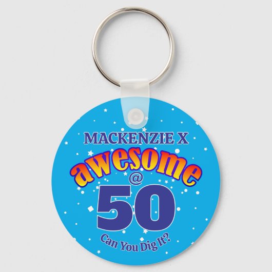 GEWELDIGE 50 lichtblauwe verjaardag Sleutelhanger (Voorkant)