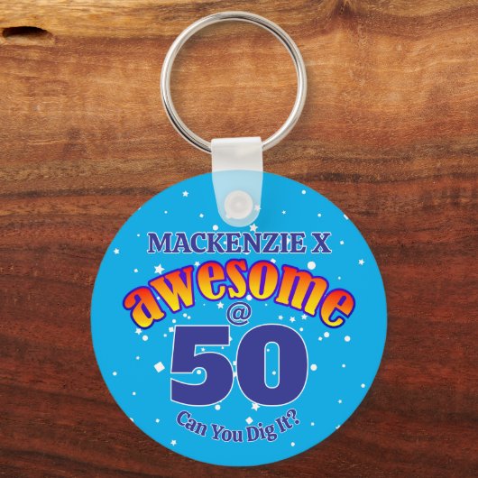 GEWELDIGE 50 lichtblauwe verjaardag Sleutelhanger (Achterkant)