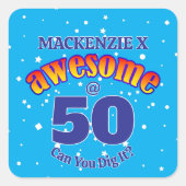 GEWELDIGE 50 lichtblauwe verjaardag Vierkante Sticker (Voorkant)