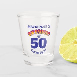 GEWELDIGE 50 Verjaardag BLAUWE TEKST Shot Glas