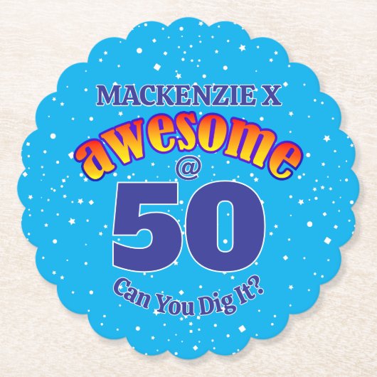 GEWELDIGE 50 Verjaardag LICHTBLAUW Kartonnen Onderzetters (Voorkant)