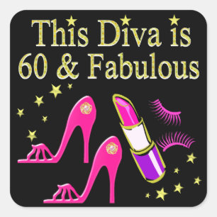 GEWELDIGE 60E BIRTHDAY DIVA-ONTWERP VIERKANTE STICKER