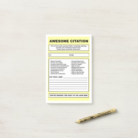 "Geweldige aanhaling" Post-it Opmerkingen Post-it® Notes (Op bureau)