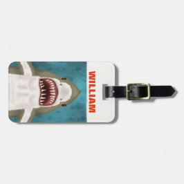 Geweldige aanval op witte haai Aangepaste oceaangr Bagagelabel