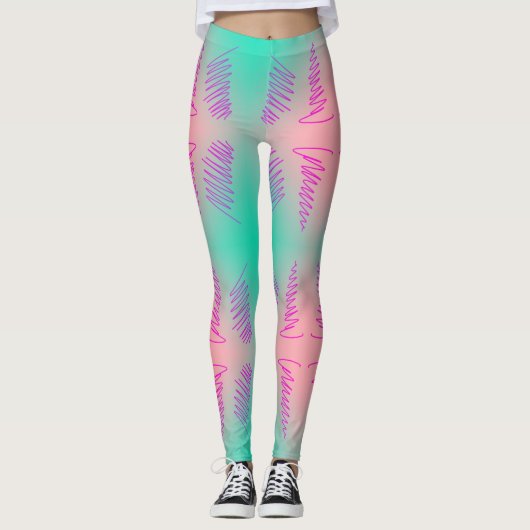 Geweldige Abstracte Art Turquoise Pink Print Leggi Leggings (Voorkant)