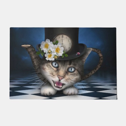 Geweldige Alice in Wonderland Teacup Cat Deurmat (Voorkant)