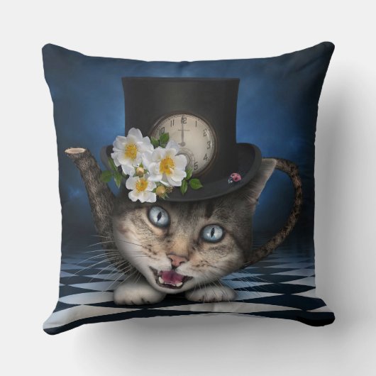 Geweldige Alice in Wonderland Teacup Cat Kussen (Achterkant)