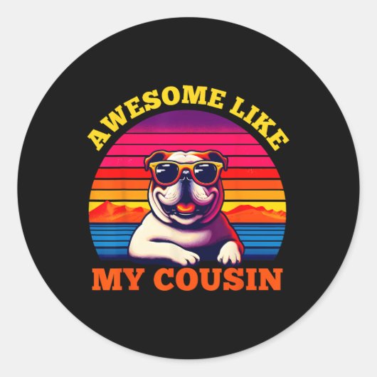 Geweldige als mijn neef bulldog retro familielid ronde sticker (Voorkant)