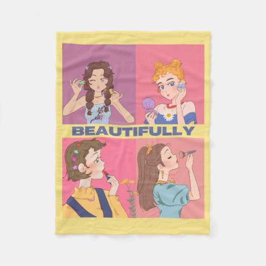 GEWELDIGE ANIME, MEISJE, MAKE-UP FLEECE DEKEN (Voorkant)