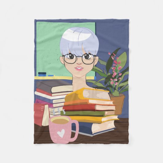 GEWELDIGE ANIME, MEISJE, MET BOEKEN, FLEECE DEKEN (Voorkant)