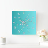 Geweldige Aqua White Numerals Accent Vierkante Klok (Huis)