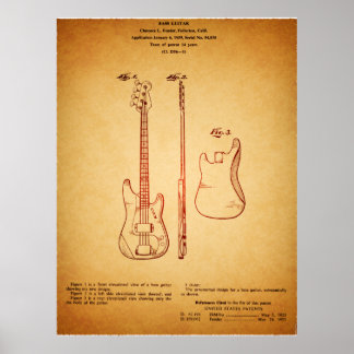 Geweldige Art  Bass Guitar Patent Poster