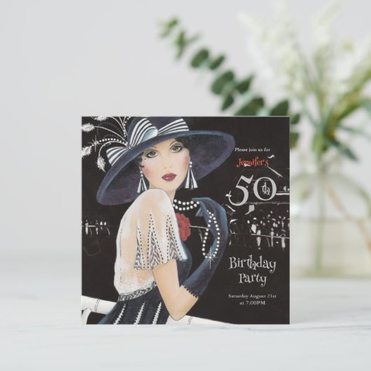 Geweldige Art Deco 50e verjaardag Kaart (Staand voorkant)